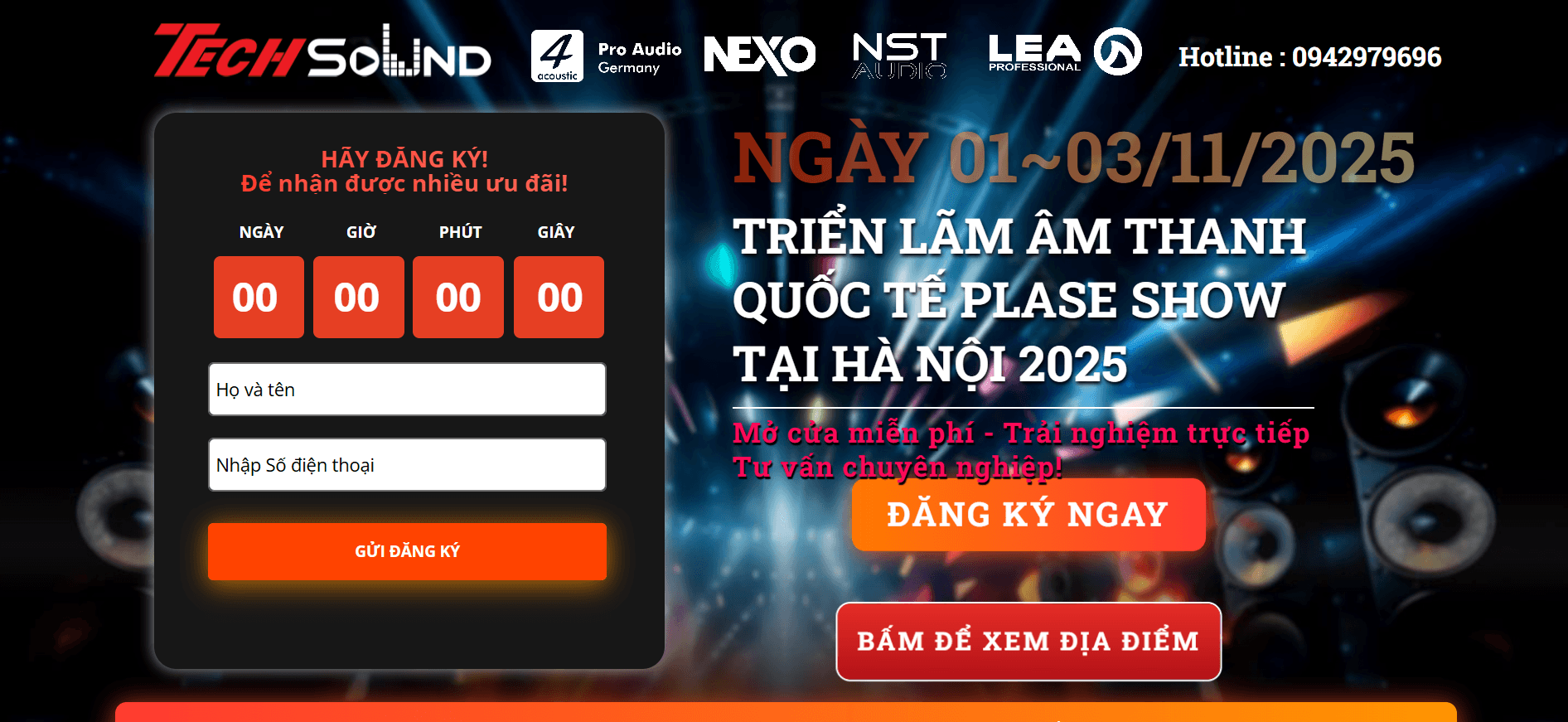 PLASE SHOW 2025 - Landing Page Đăng Ký Triển Lãm Âm Thanh TechSound